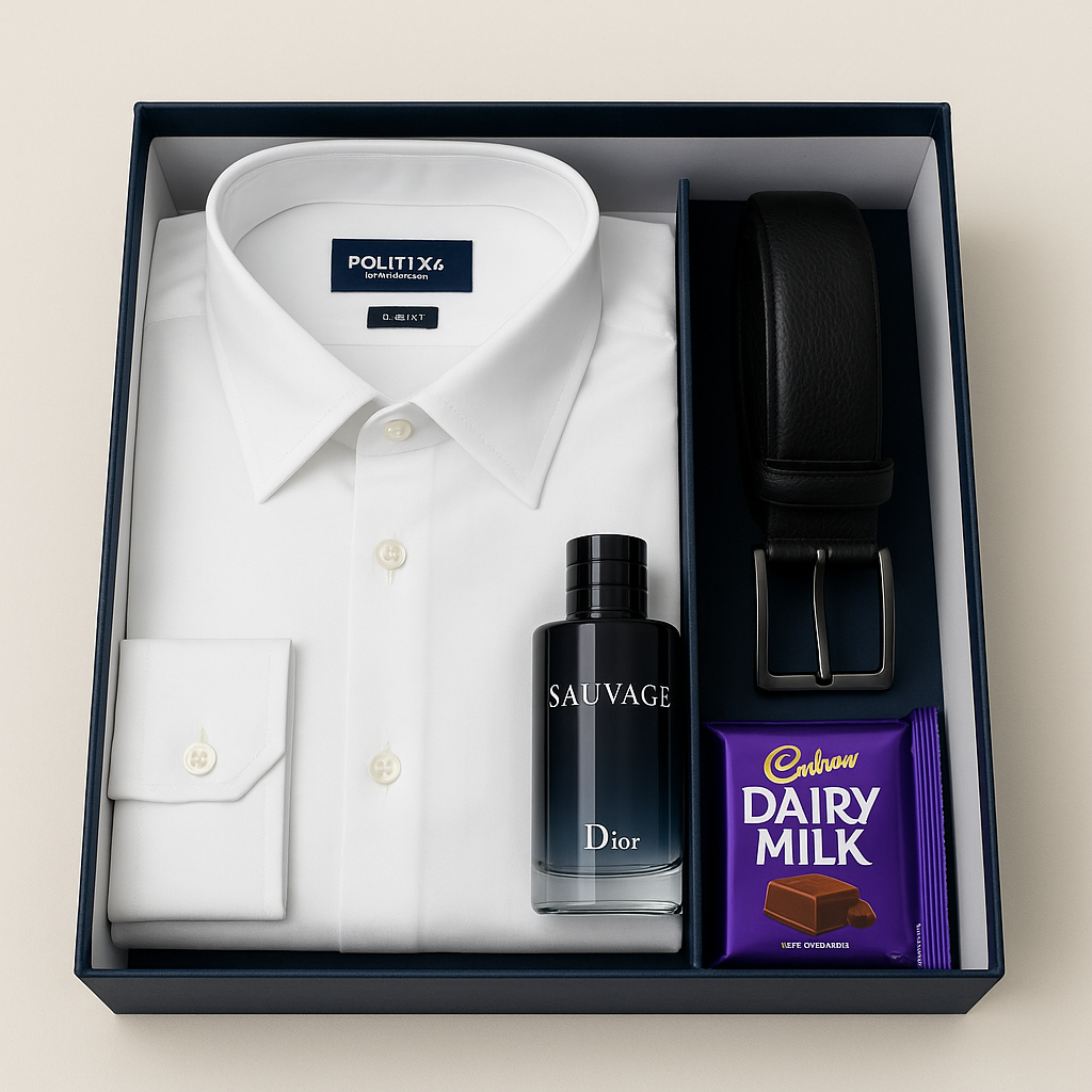 Luxury Men’s Gift Box – Shirt, Perfume, Belt & Chocolate | TrendyNest Canada to srilanka 🇨🇦❤️🇱🇰